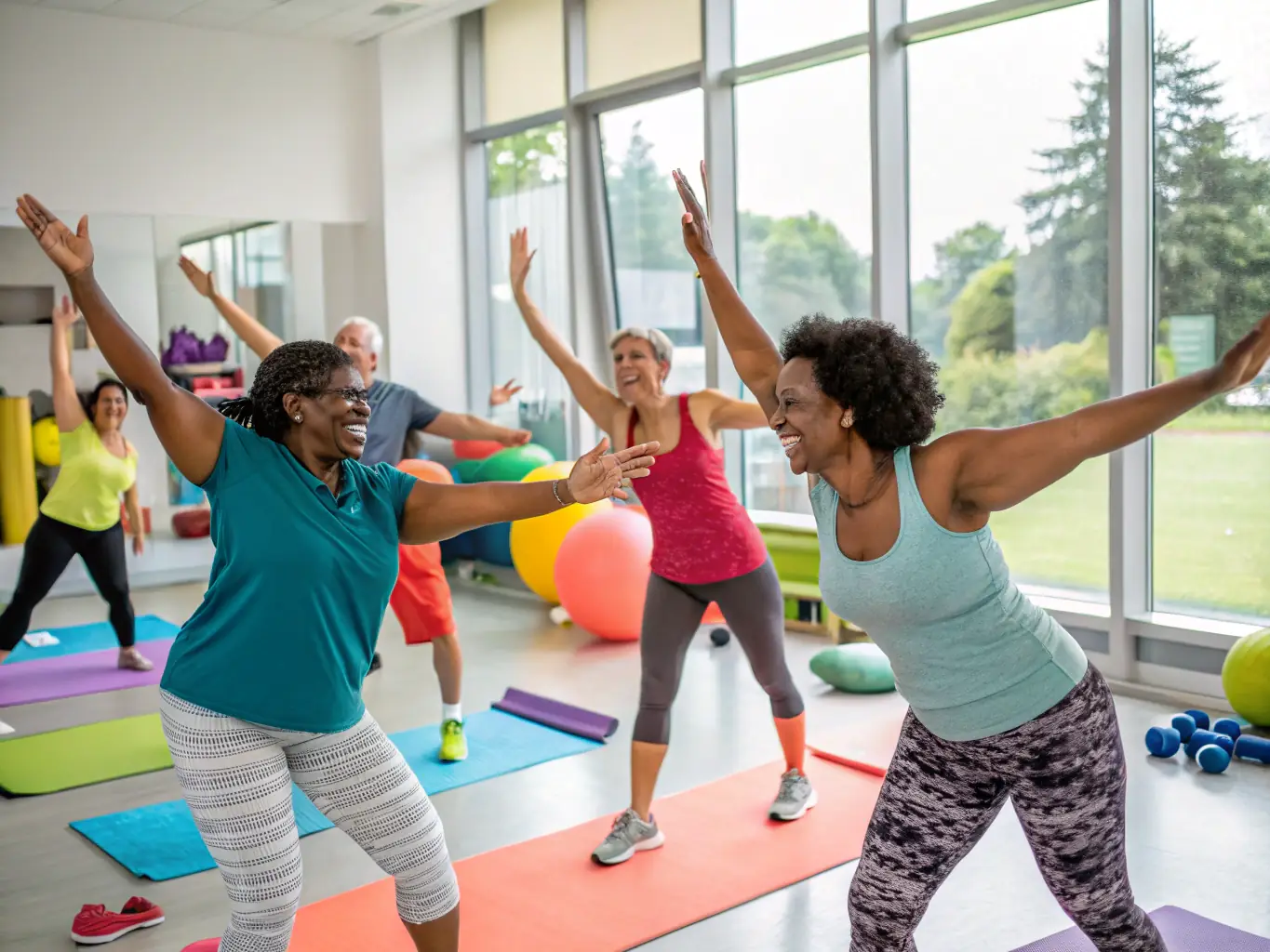 An image of adults participating in a fitness class, highlighting the federation's commitment to promoting health and wellness among adults.